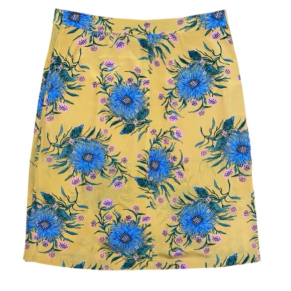 Madewell Women's 100% Silk Side-Button Skirt Painted Blooms 14 Gold Floral Chic - Picture 9 of 14